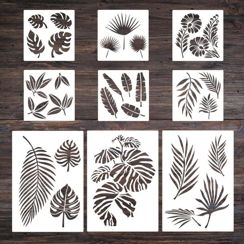 9x Hollow Flower Leaves Painting Stencils Flexible Template for Gift Card Making