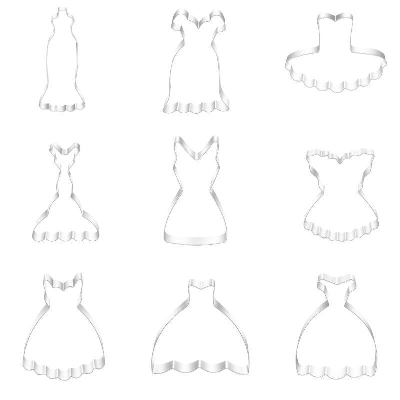 9 PCS Stainless Steel Cookie Cutters Cookie Moulds Dress Shape DIY Cookie Baking