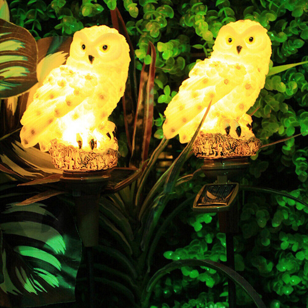 LED Solar Lights Owl Lawn Stakes Lamp Yard Art Home Garden Decor (White)
