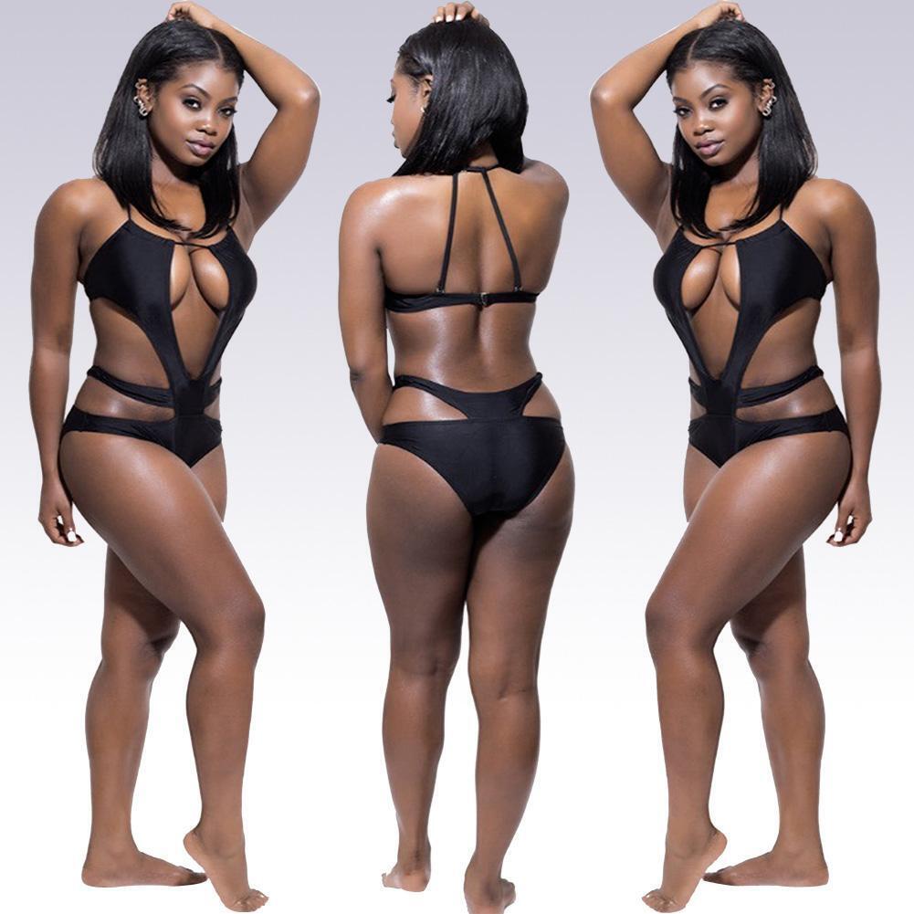 Women One Piece Swimwear High Cut Monokini Backless Swimsuit Bikini Set M