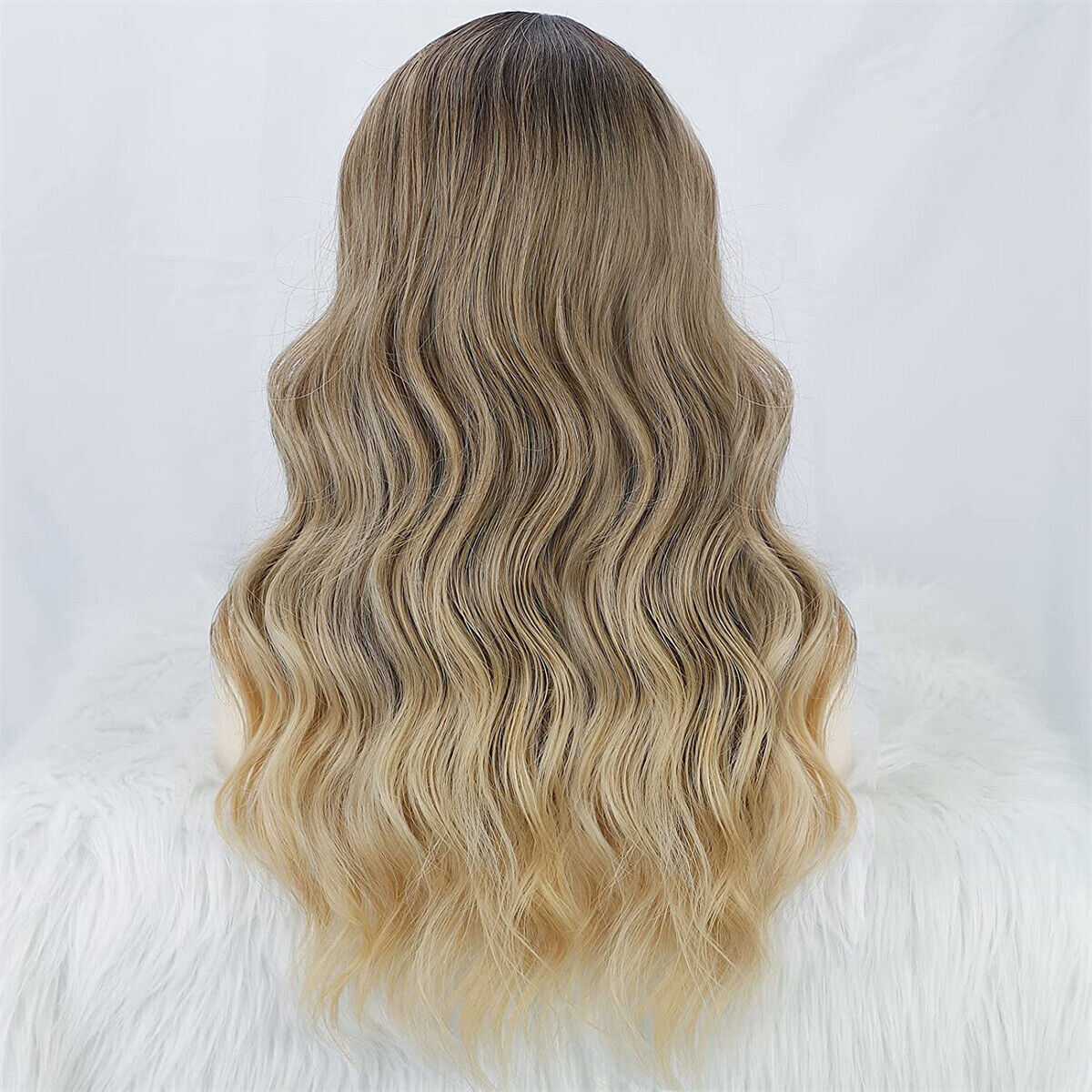 Fashion Womens Long Wavy Curly Hair Wig Ombre Blonde Synthetic Hair Full Wigs
