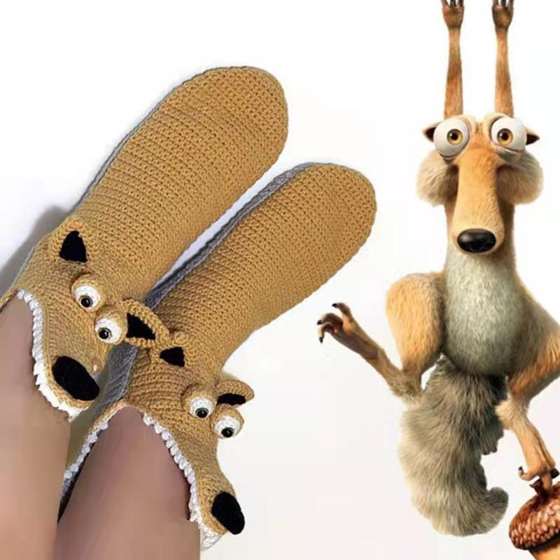 Novelty Crochet Knit Cartoon Socks Funny Ice Age Squirrel Warm Floor Stockings