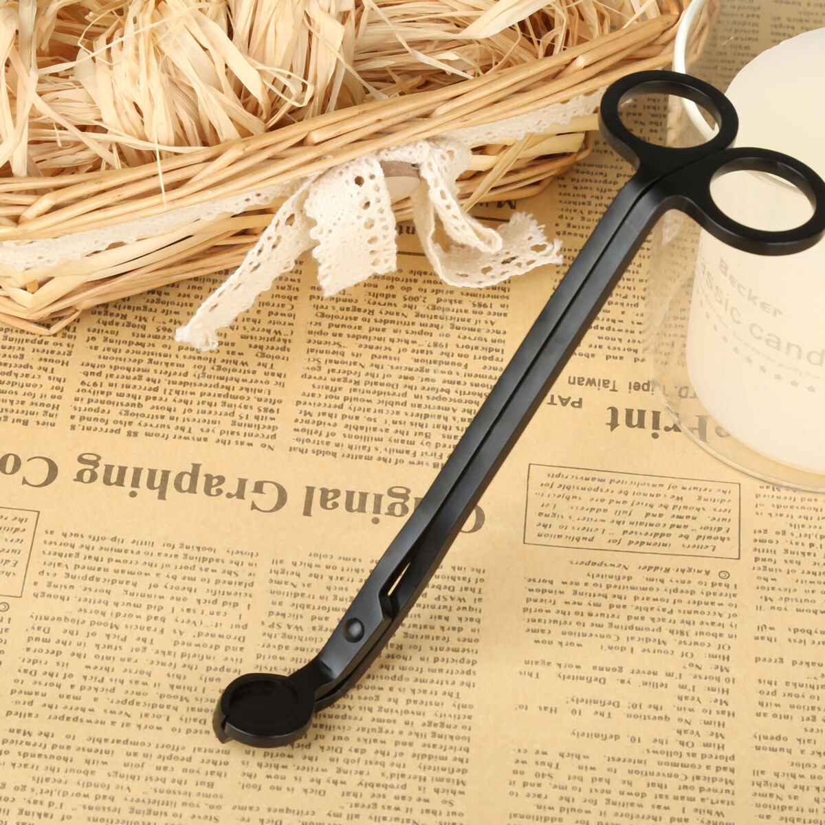 1pc Black Candle Wick Oil Lamp Trimmer Stainless Scissors Snuffers Cutter Tool