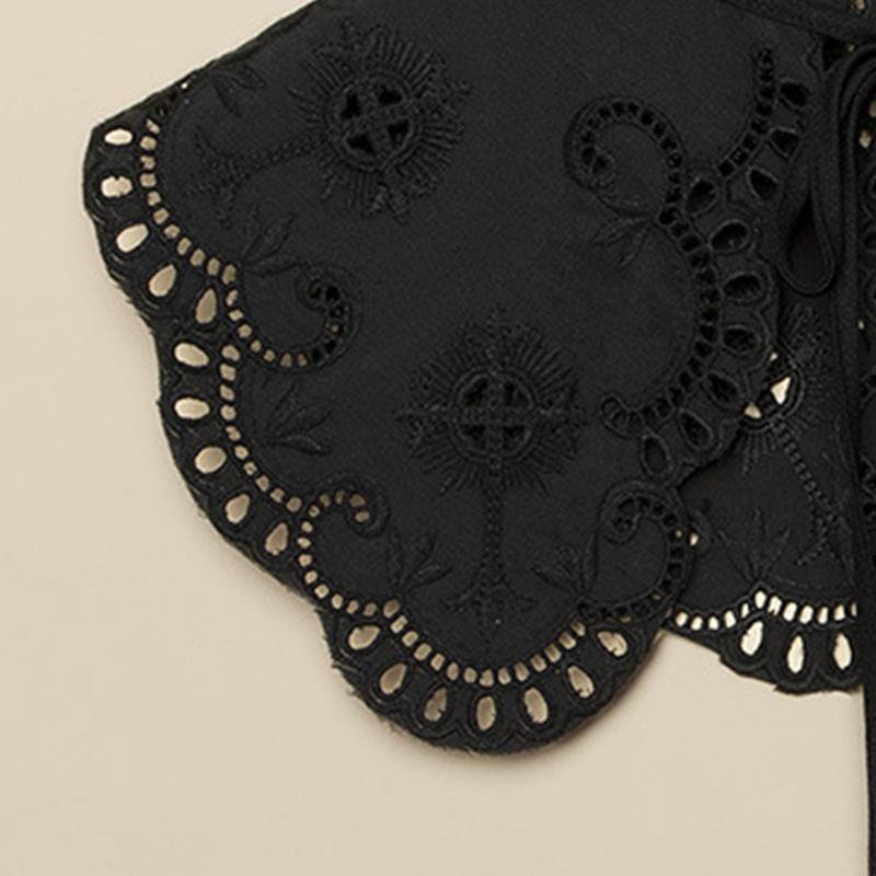 Women Organza Embroidery False Collar Wrap Hollow Out Lace Black Shawl Necklace