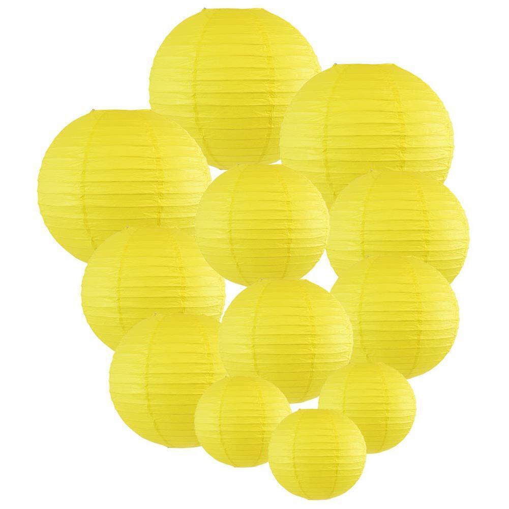4 inch Round Chinese Paper Lantern DIY Paper Ball Lamp Party Decor (Yellow)