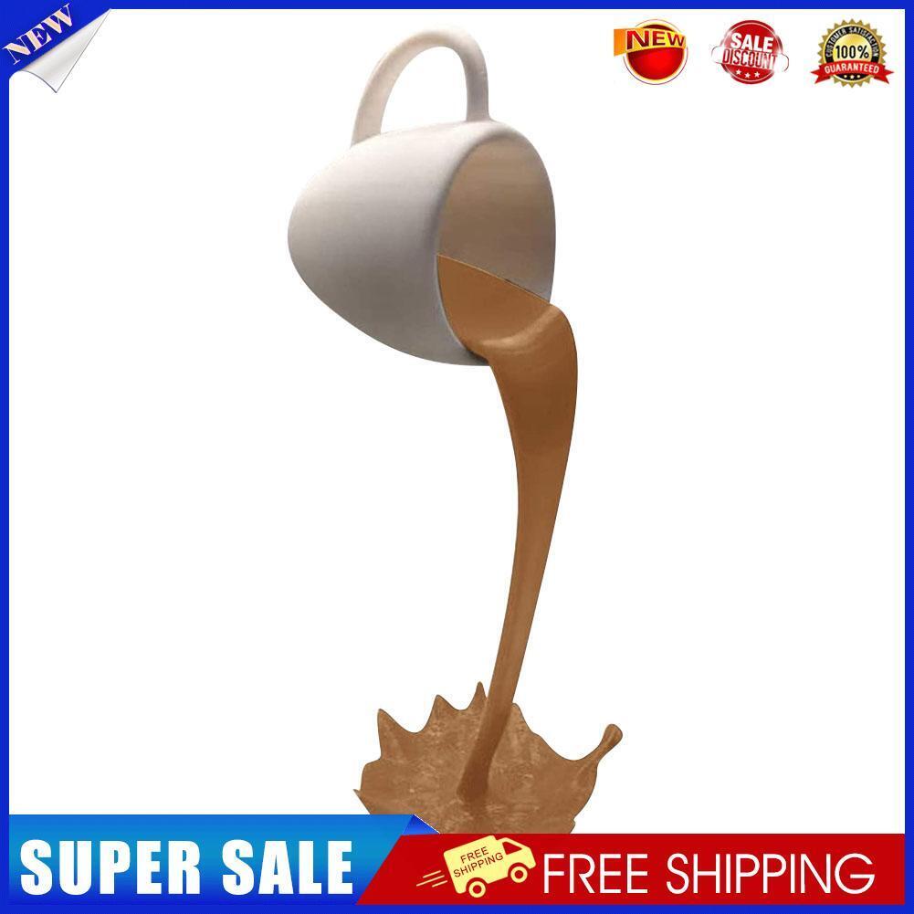 Suspended Floating Coffee Cup Sculpture Pouring Mug Home Decor (Brown)