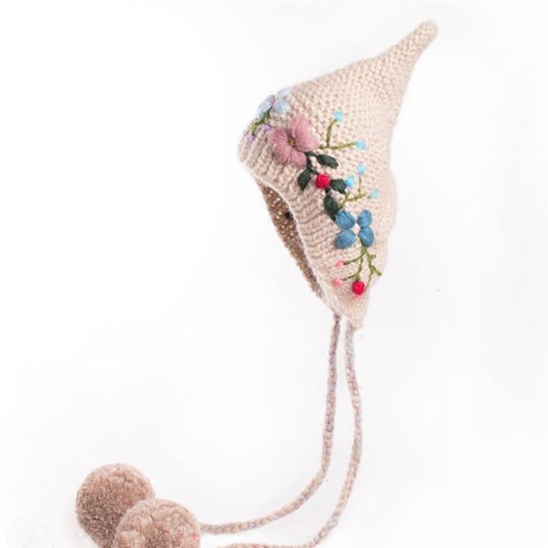Cute Knit Hat Witch Wool Hat Beanie Hat Windproof Ear Protect for Halloween Xmas