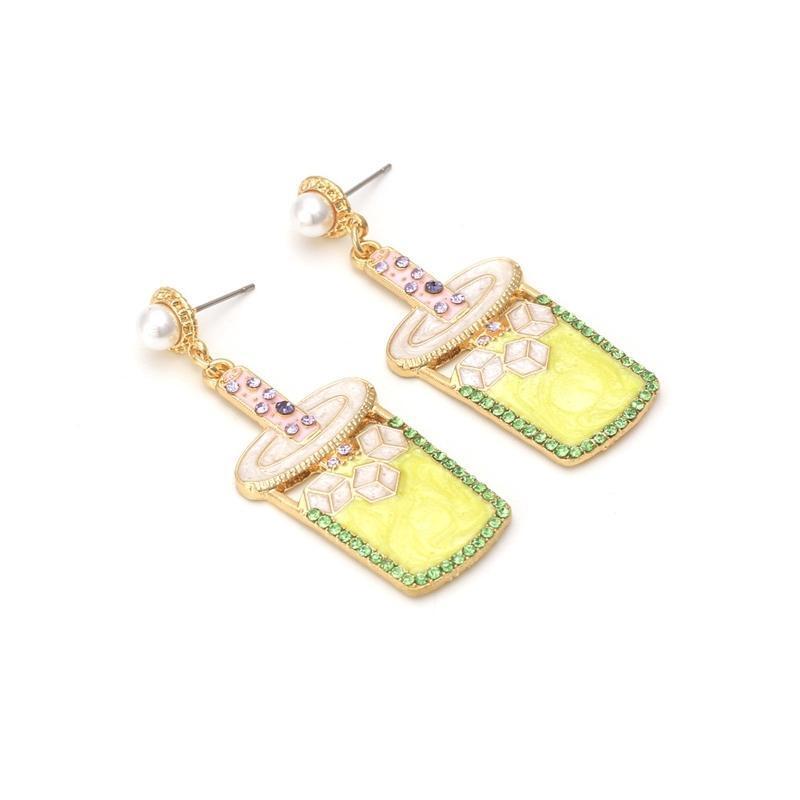 Rhinestone Milk Tea Cup Shape Earrings Suit for All Kinds of Face Creative