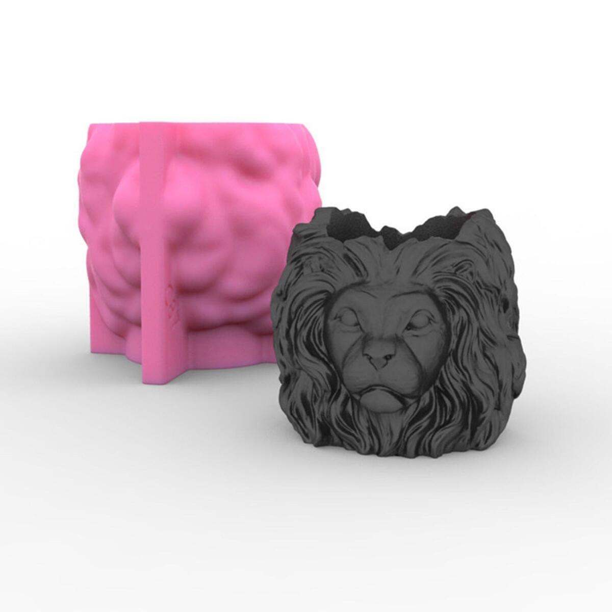 Lion Head Shaped Plant Pots Planter Silicone Mold DIY Concrete Wax Moulds