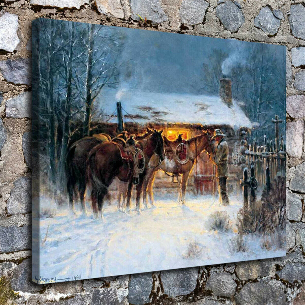 Western Cowboy Horse Winter HD Canvas Print Picture Wall Art Poster  Home Decor