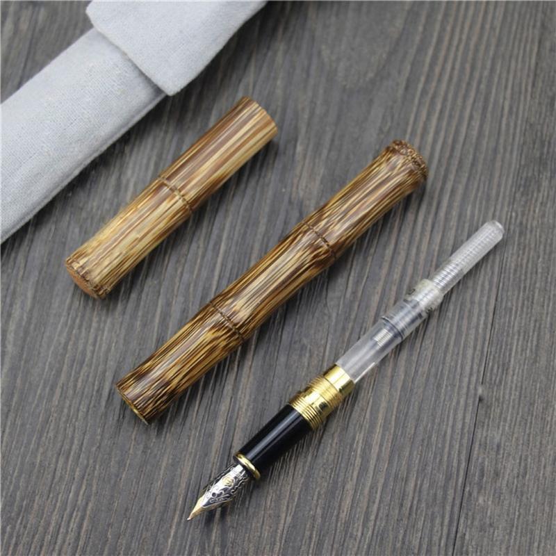Classic Bamboo Fountain Pen Pull-out to Refilled Ink 0.5 mm Nib Birthday Gift