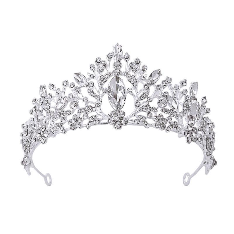 White Gems Princess Crown Tiaras for Girls Crystal Headband Wedding Party Gifts
