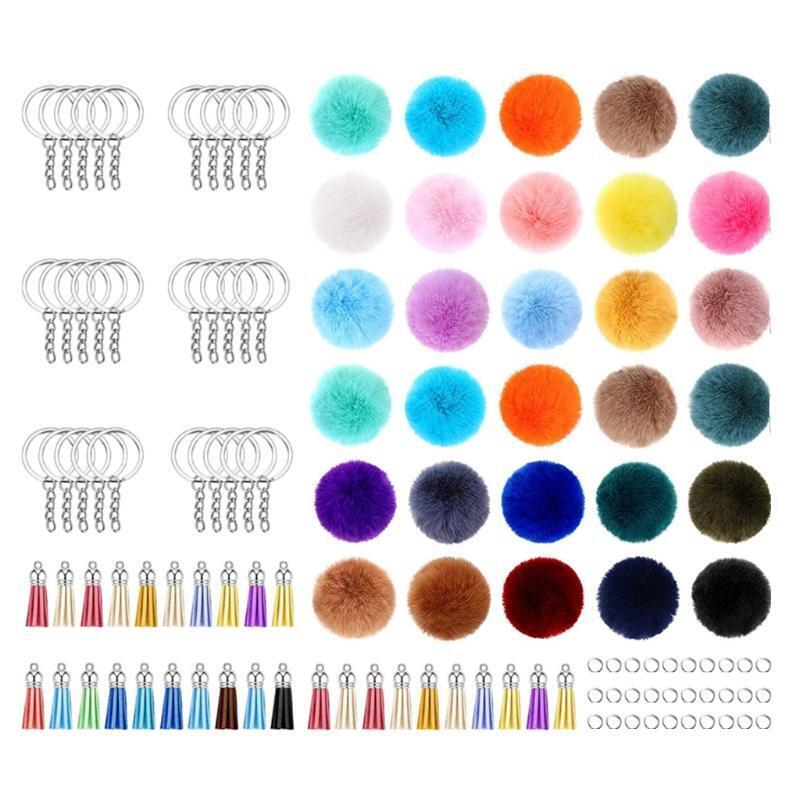 30PCs Colorful Pom Poms Ball with 30 Pieces Open Jump Ring and 30 Pieces Tassels