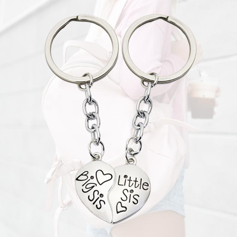 2 PCS Heart Broken Keyring Keychain Big Sis Little Sis for Sister Best Friends