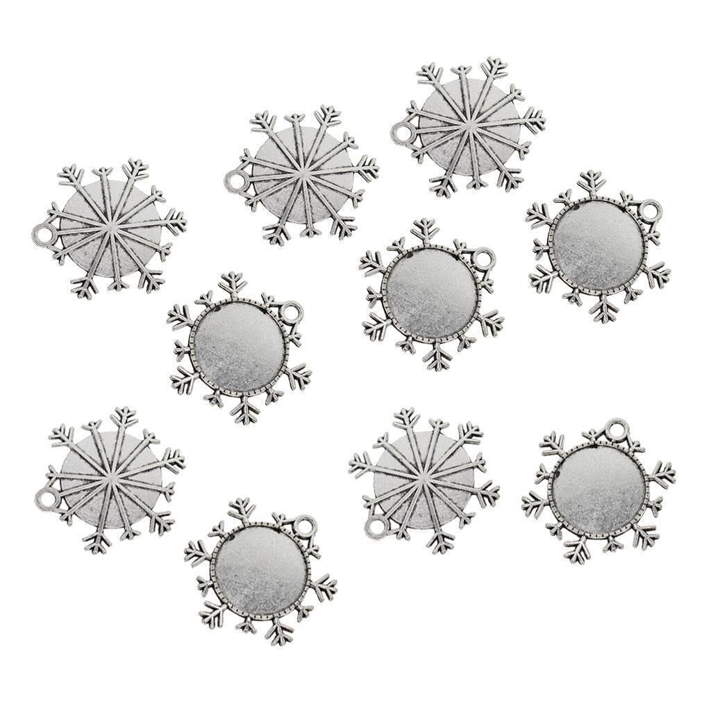 20 Pieces 25mm   Blank Snowflakes Round Bezel Pendant Tray Base
