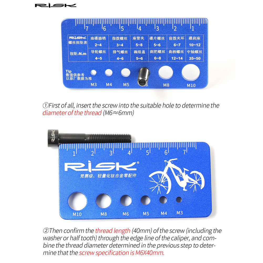 RISK Aluminum Alloy Bicycle Screws Measuring Calipers Ruler Bike Repair Kit