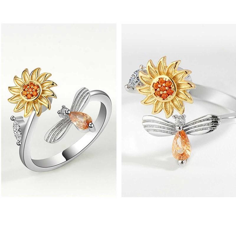 Sunflower Fidget Ring Relief Stress Adjustable Stackable Ring Fidget Jewelry