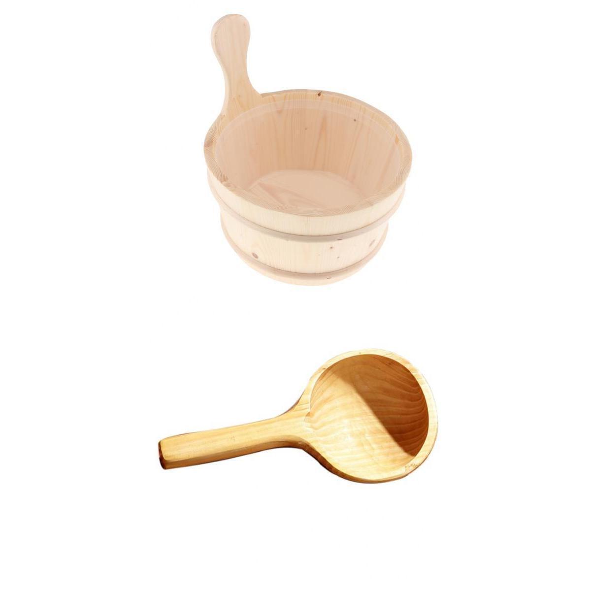 Handmade Solid Natural Wood Sauna Bucket and Ladle for Beauty SPA Tool Kit