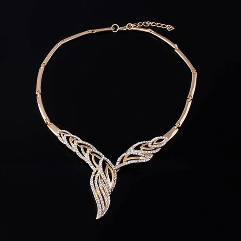 Women Jewelry Set Rhinestone Decor Necklace Ring Bracelet Earrings Party Dress