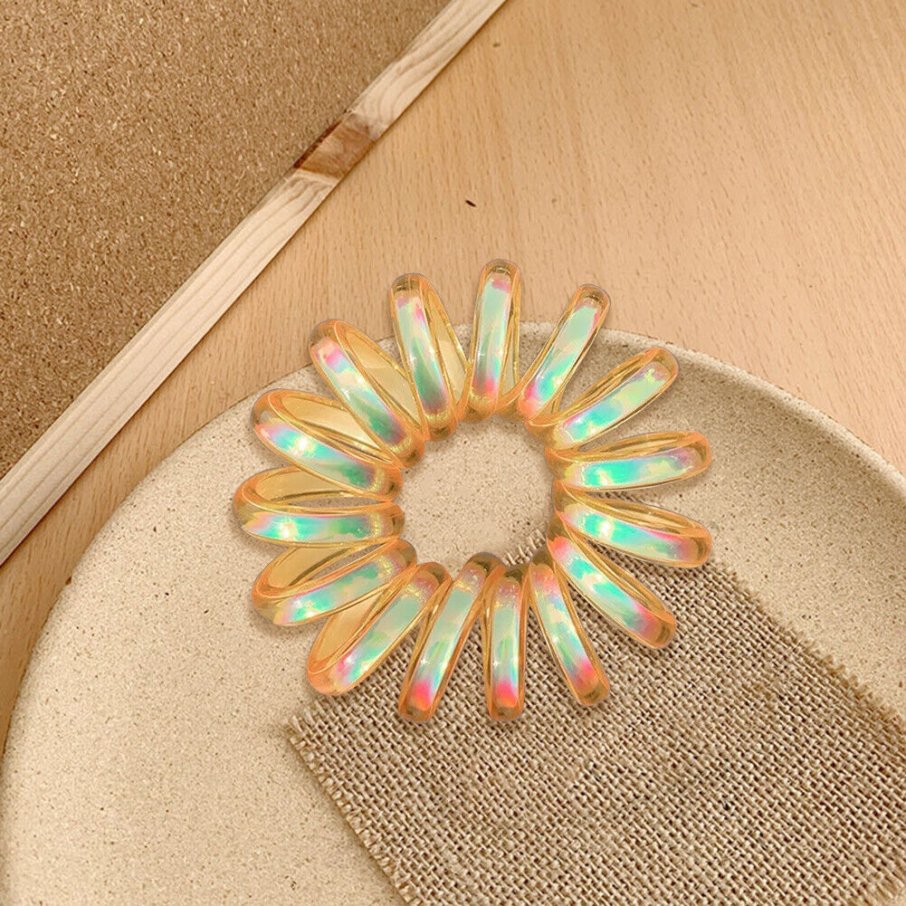 Telephone Wire Elastic Hairbands Women Ponytail Holder Hair Ties (Yellow)