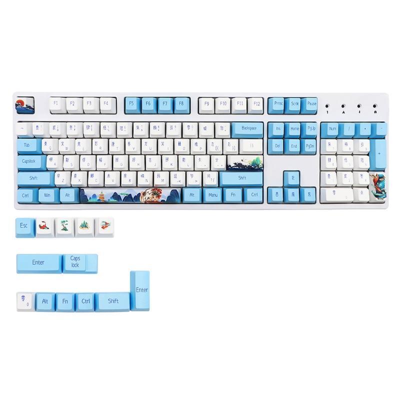 117 Keys Dye Subbed PBT Keycaps Blue and White Porcelain OEM for Cherry MX Cap