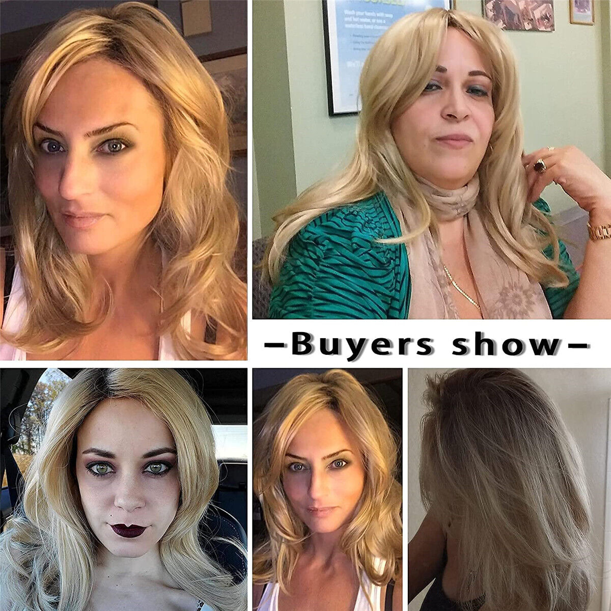 Ladies Ombre Blonde Dark Brown Roots Long Curly Wavy Heat Resistant Hair Wig