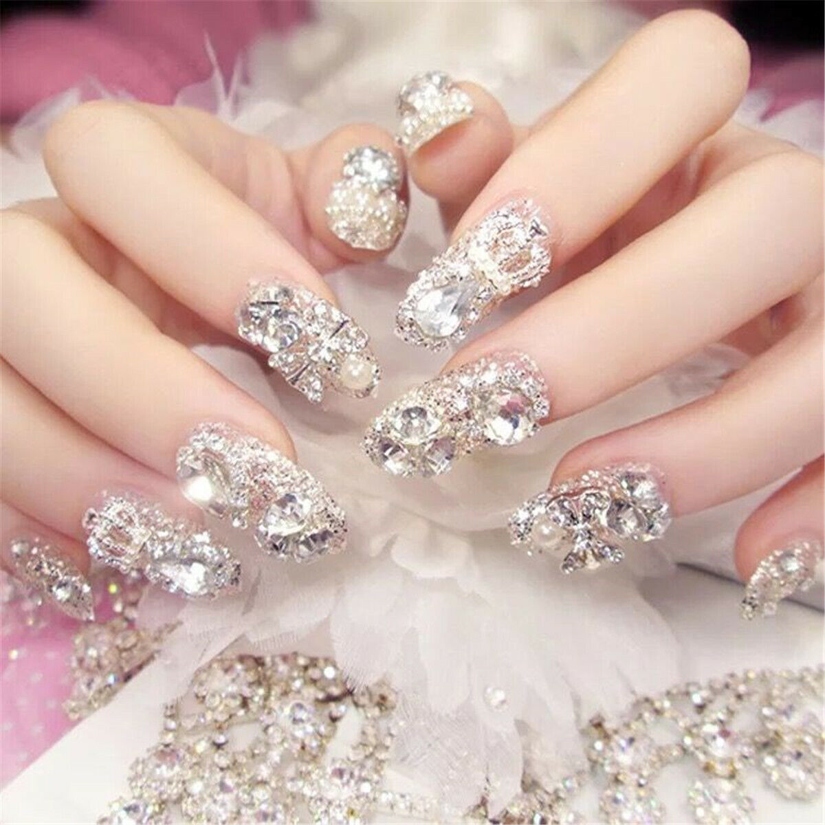 12 Grids Box Crystal AB Nail Rhinestones Flat Back Diamond Nail Art Decor DIY