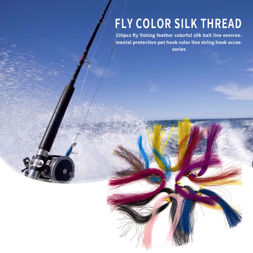 100pcs Fly Tying Material Fishing Tackle Silk Lure Feather Hook String Line