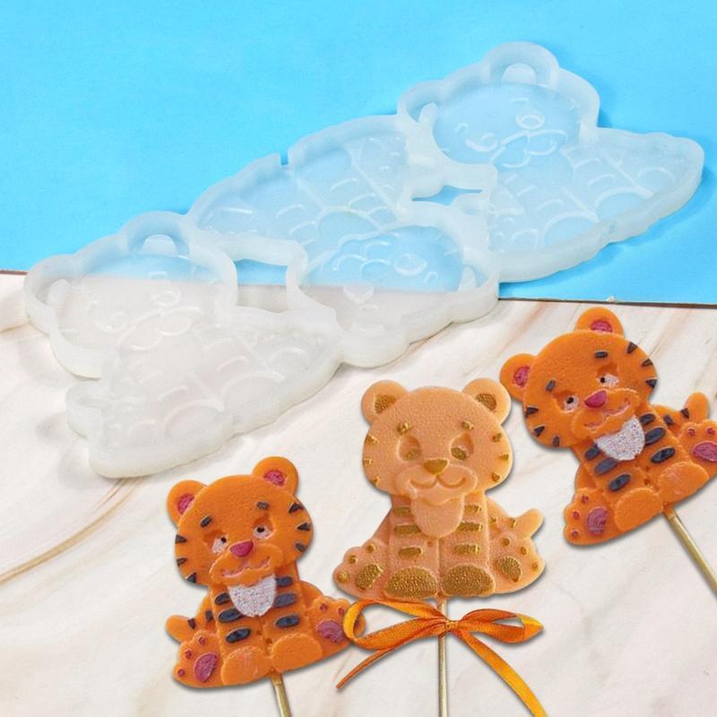 Cute Tiger Lollipop Shape Silicone Mould DIY Jelly Mold Candy Molds Fondant Mold