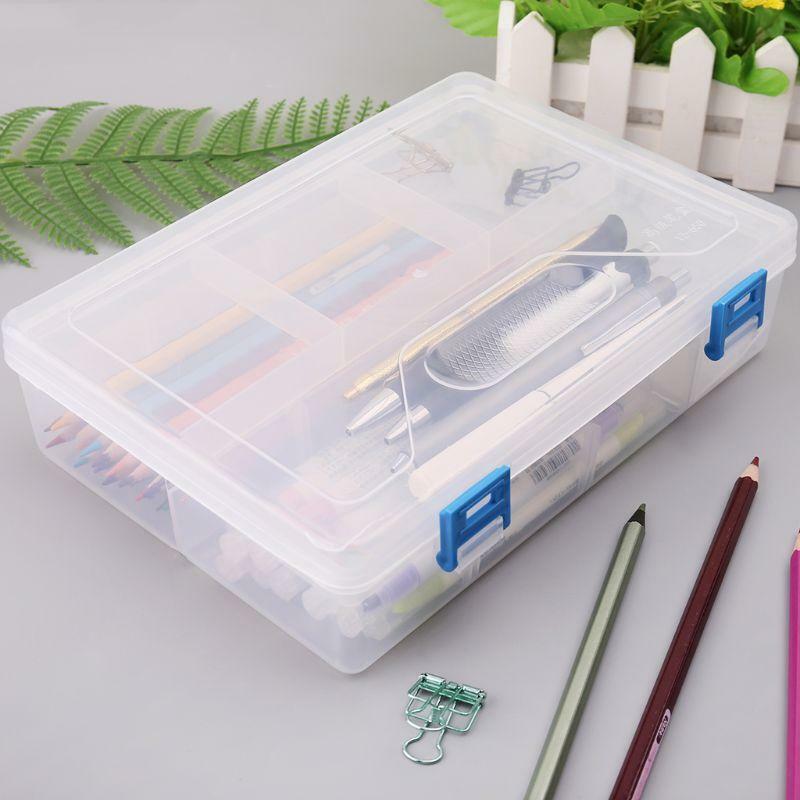 Double Layer Pencil Case Transparent Plastic Pen Storage Box Kids Stationery