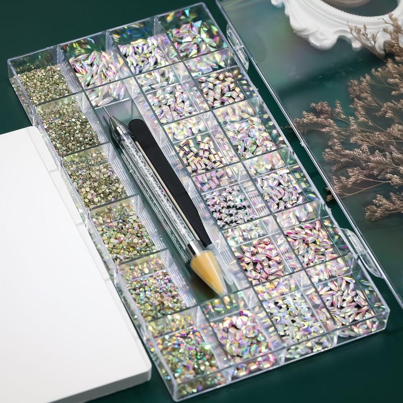 5500Pcs AB Rhinestones for Nails, Iridescent Crystal Nail Round Beads Flatback
