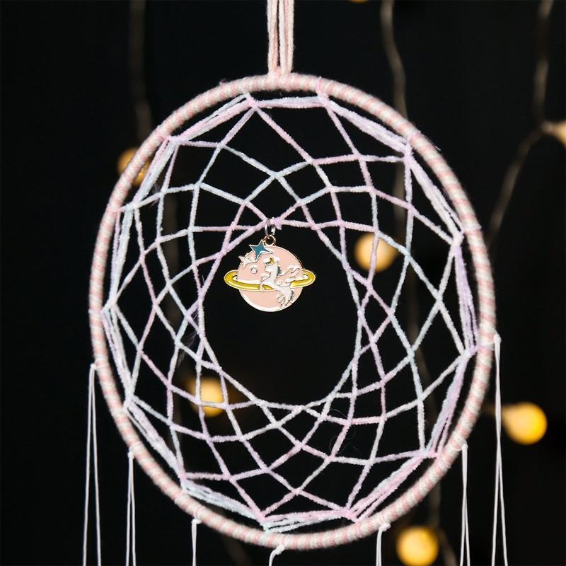 Beaded Feather Dream Catcher with Planet Pendant Boho Wall Hanging Wind Chime