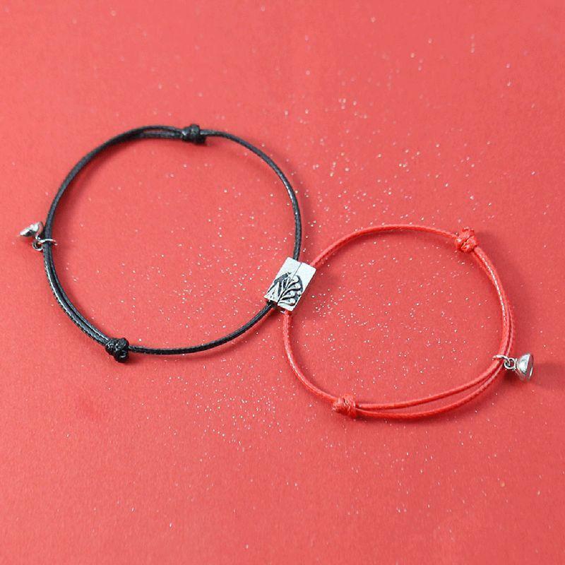 2Pcs Friendship Rope Braided Distance Couple Magnetic Bracelet Kit Lover Jewelry