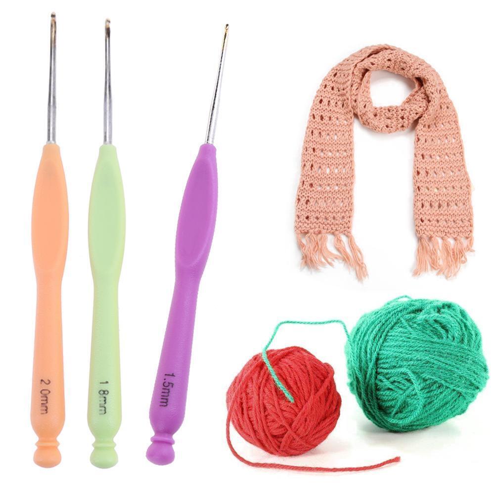 8pcs Aluminum Needle Plastic Handle Yarn Stitching Weave Crochet Hooks Kit