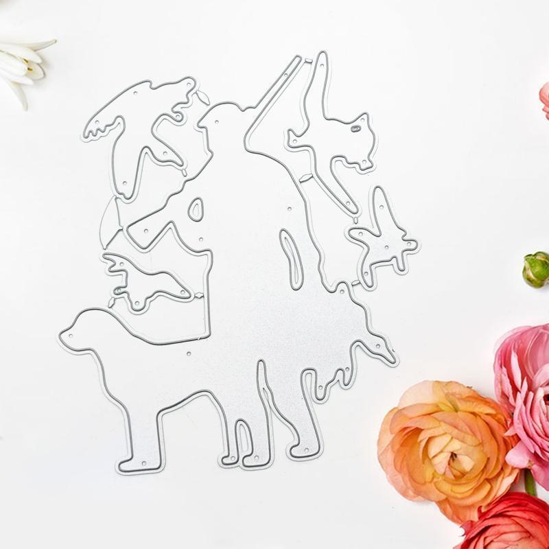 Man Dog Hunting Metal Cutting Dies Stencil Scrapbooking DIY Album Stamp Emboss