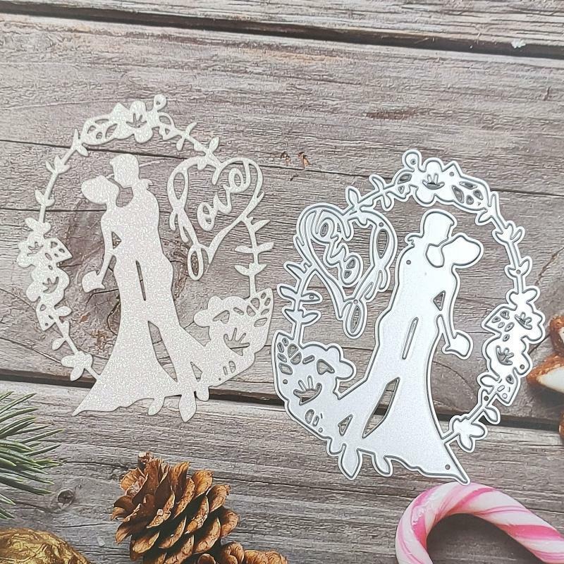 Wedding Couple Love Wreath Metal Cutting Dies Stencil DIY Scrapbooking Template