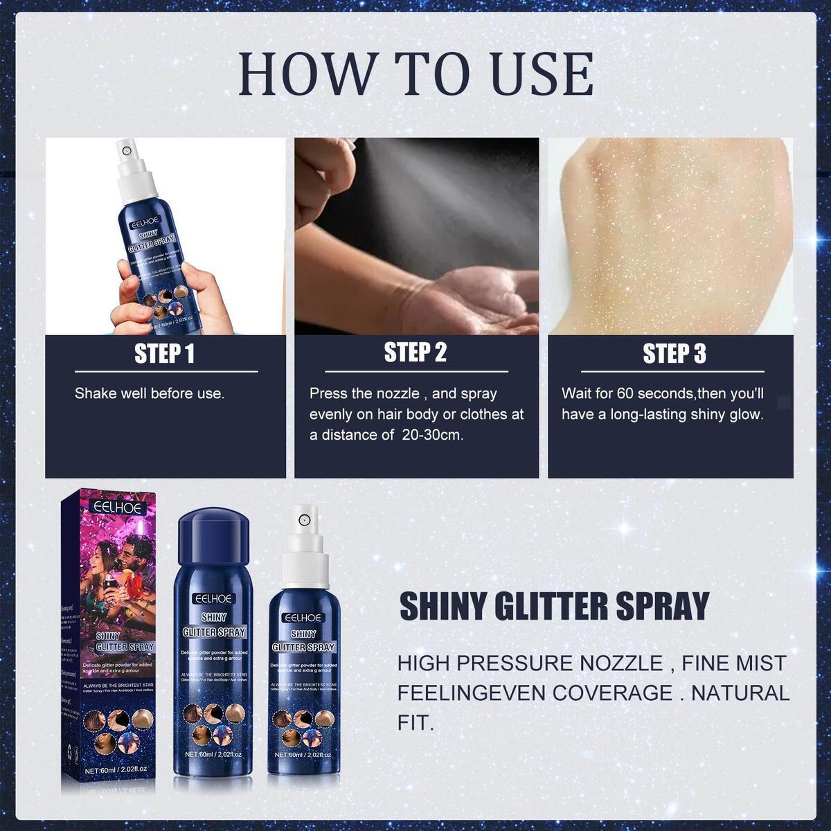 Body Glitter Spray Face Highlighter 60ml Sparkly Glow for Home Party Dating