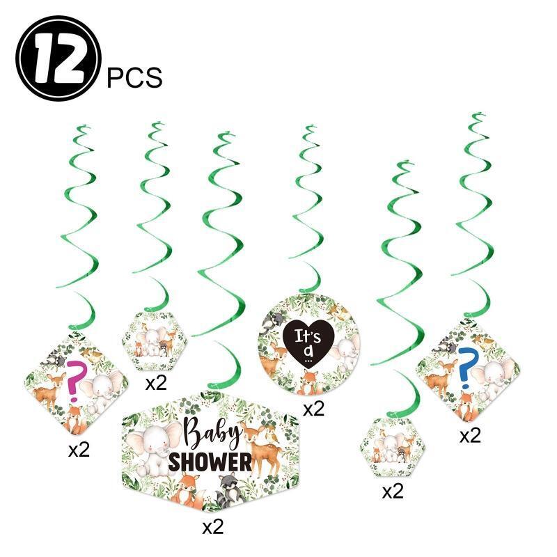 12Pieces Jungle Animal Ceiling Hanging Swirl Baby Shower Party Decorations
