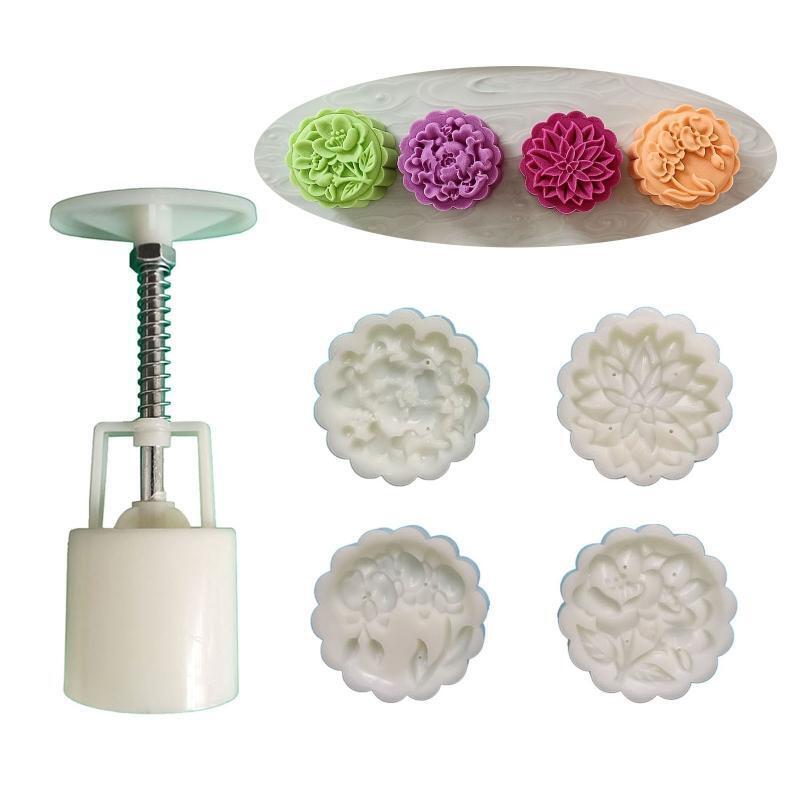 Plastic Material Mooncake Mold 50g Flower Shaped Stamps Moon Cake Moulds for DIY