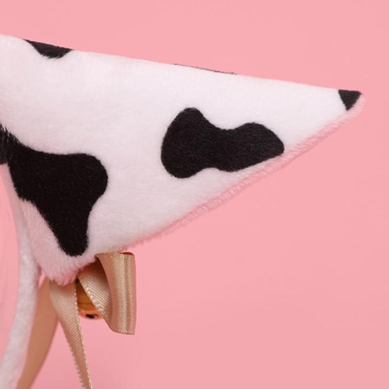 Plush Animal Cow Ears Headdress Lolita Headwear Long Tail Furry Hair Hoop