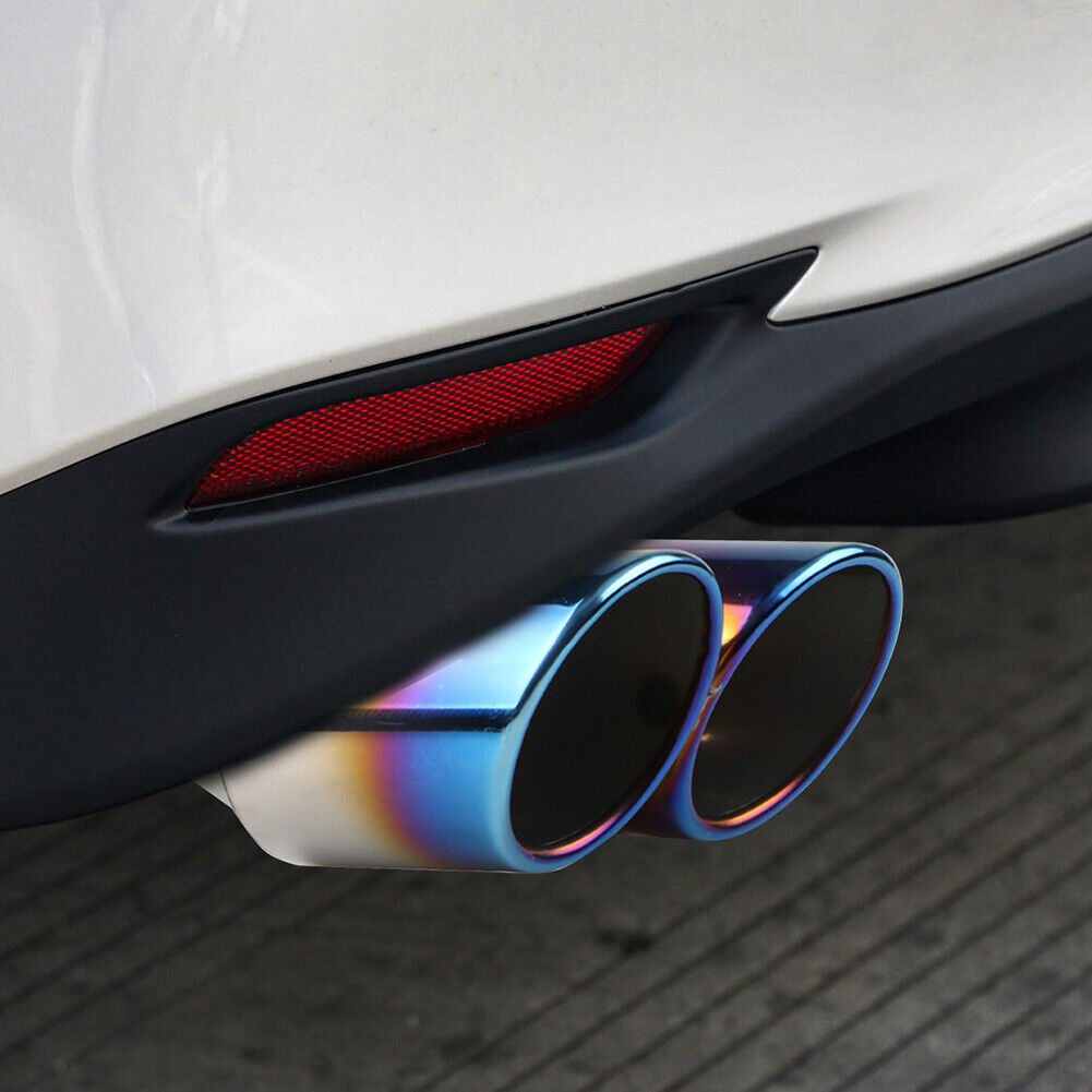 Dual Outlet Burnt Blue Stainless Steel Car Exhaust Tip Rolled Edge Muffler
