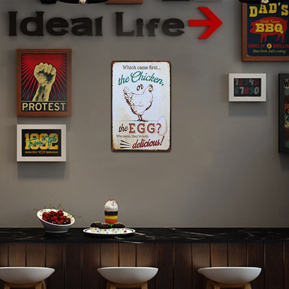 Chicken Eggs Letter Metal Plate Painting for Bar Pub Tin Plaques Wall Sign