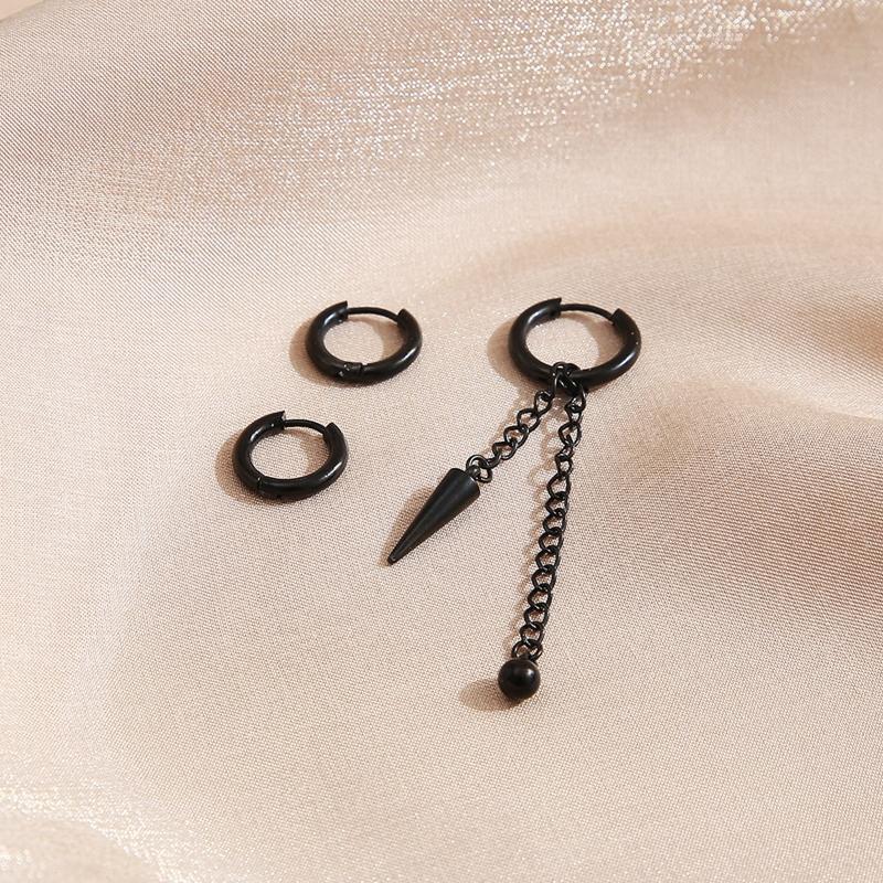 3xUnique Punk Long Tassel Chain Ear Cuff Earrings Stainless Steel Black Earrings