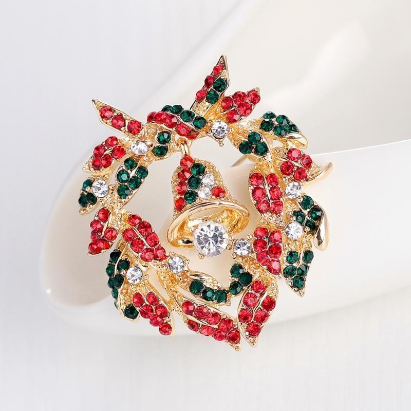 Christmas Brooch Pins Shiny Garland Bell Jewelry Fashion Women Gifts Decoration