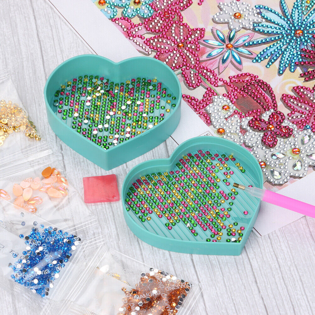 5D DIY Diamond Painting Tray Plastic Heart Shape Drill Plate (Sky Blue)