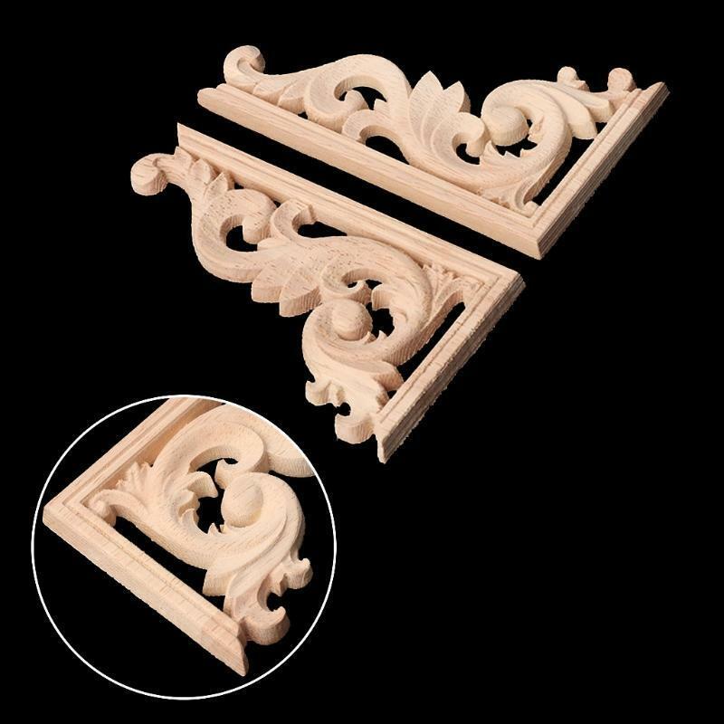 1Pair Wood Carved Corner Onlay Applique Frame Decor Furniture Craft Unpainted