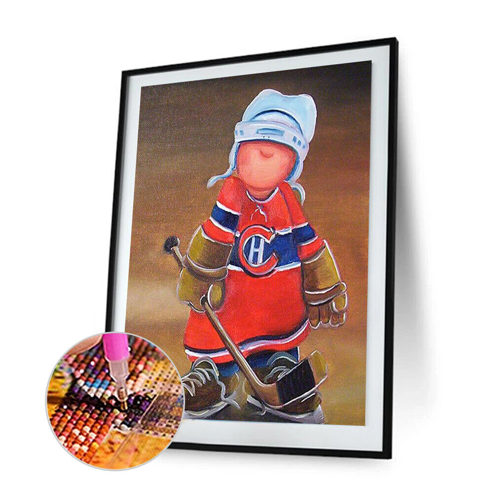 5D DIY Little Hockey Boy Full Round Drill Diamond Painting Kit Craft Art
