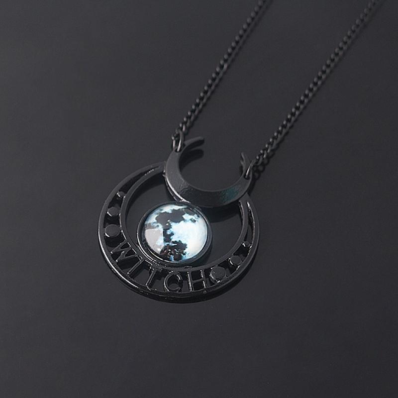 Demon Witch Black Moon Necklace Triple Goddess Pendant Moon Goddess Necklace