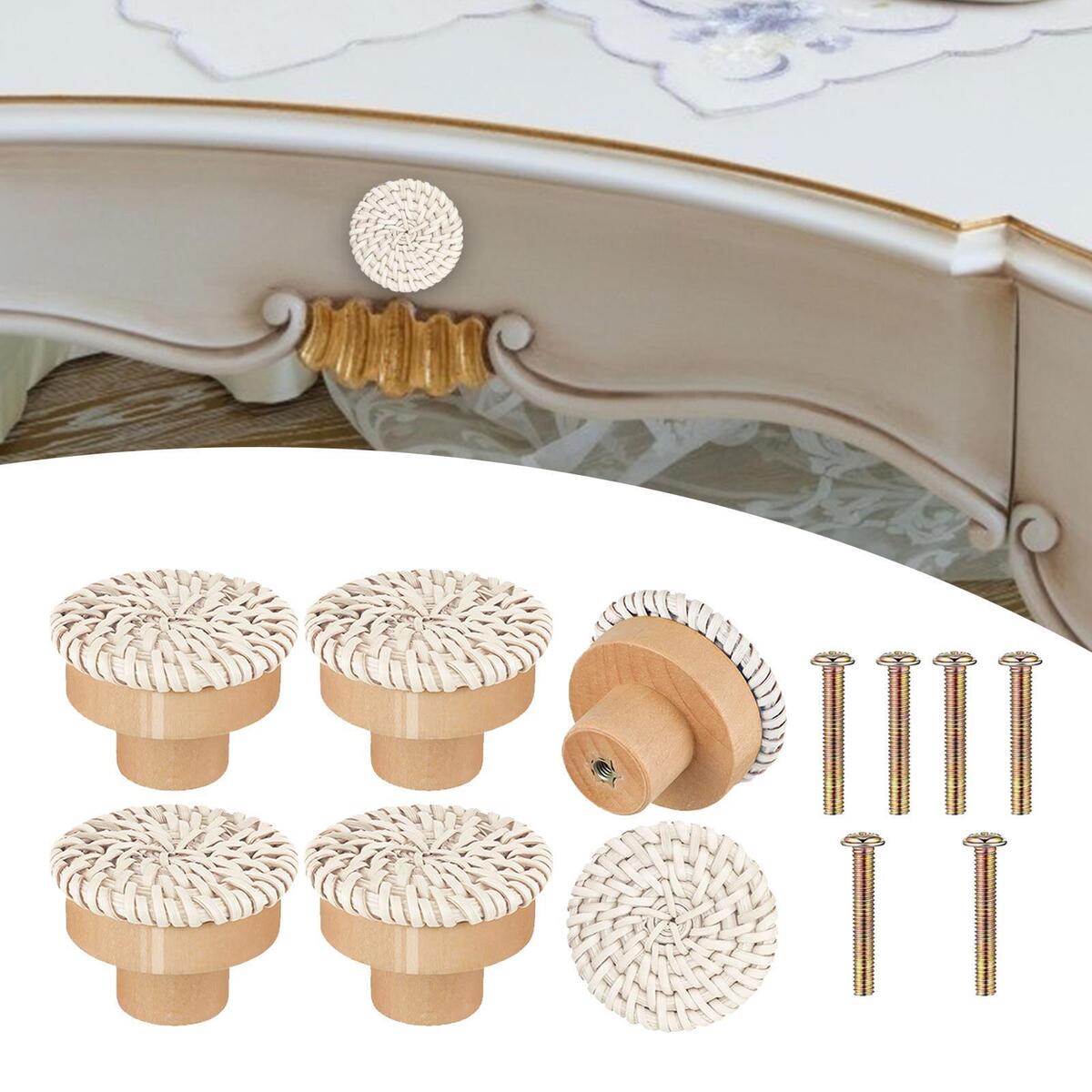 Boho Rattan Dresser Knobs Wooden Rattan Drawer Knobs for Dresser Home Door