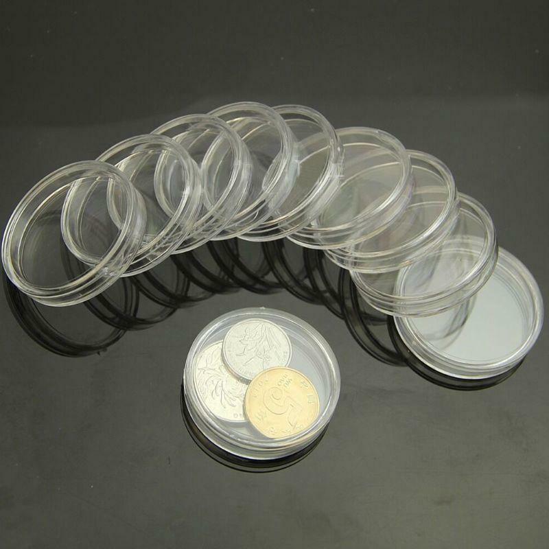 10pcs 35mm Useful Clear Round Cases Coin Storage Capsules Holder Round Plastic